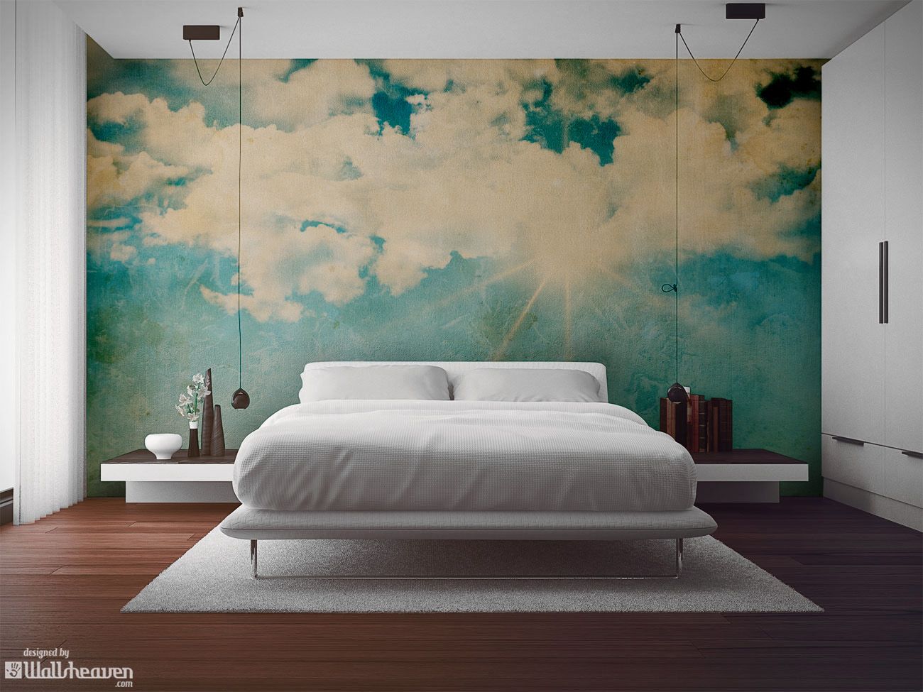 clouds wall in bed room