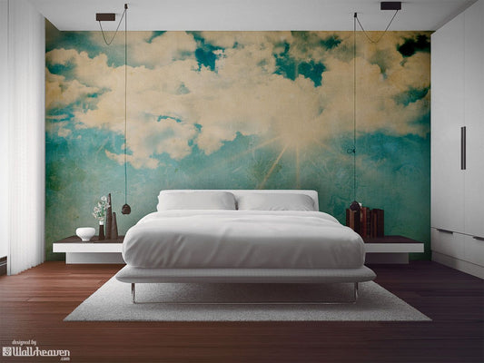 clouds wall in bed room